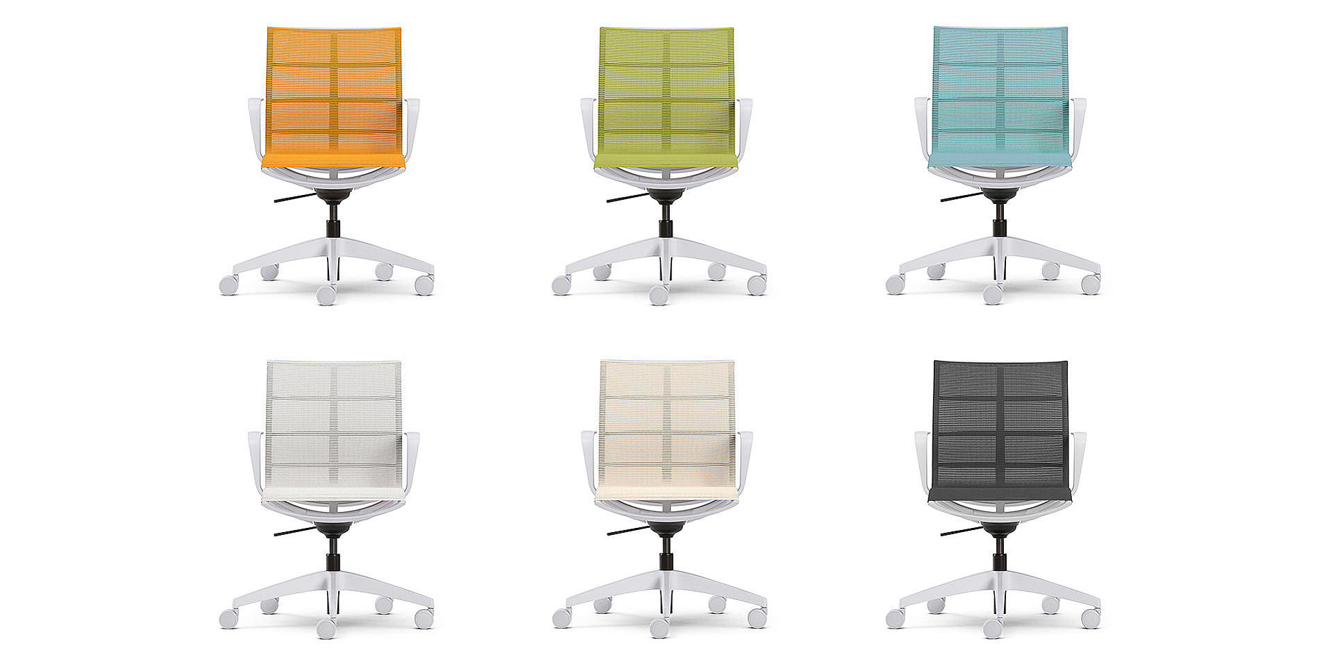 Достапни бои на седиште и наслон за грбПрекривката од мрежа е достапна во шест свежи бои: портокалова, зелена, светло-сина, песочна и тено-сива Индивидуалните комбинации се возможни во координација со црните и светло-сивите рамки – од модерно и тренди до суптилно и елегантно.